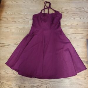 Topdnless Sweetheart Burgundy Halter Dress